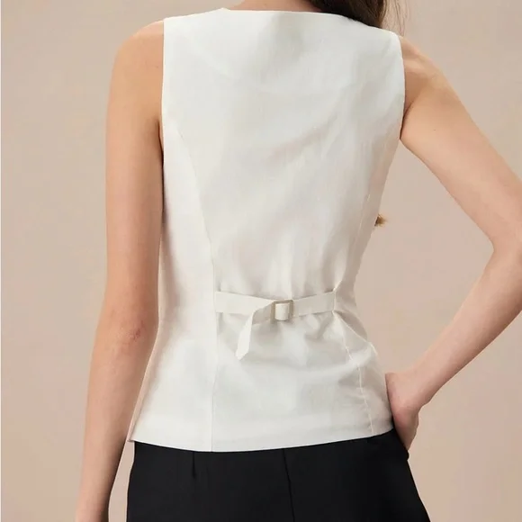 NWT RIHOAS The White Single-breasted Cotton Vest - Picture 6 of 6